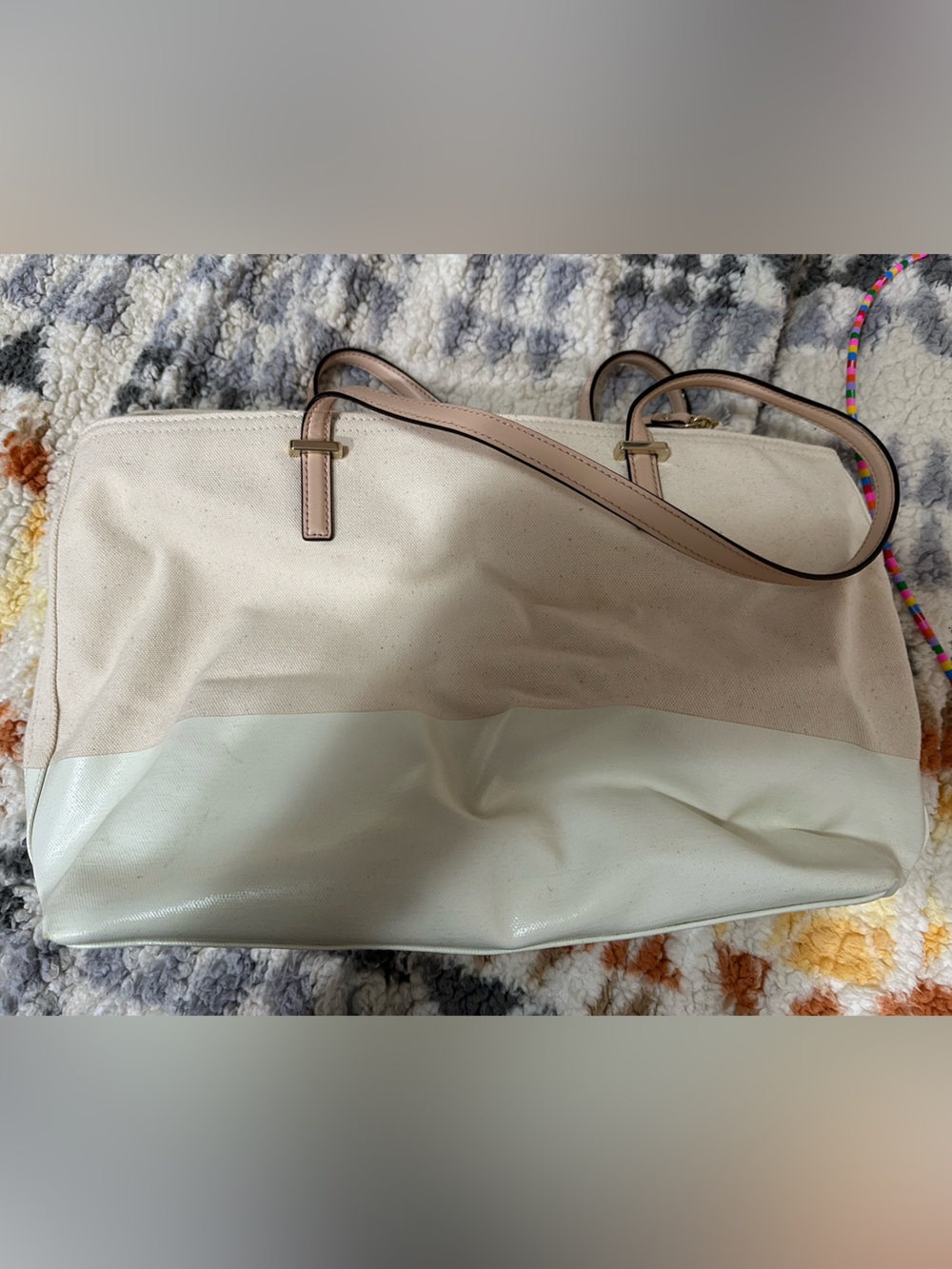 Kate Spade New York Canvas & PVC Tote Bag Cream Blush Pink Large - Picture 4 of 6